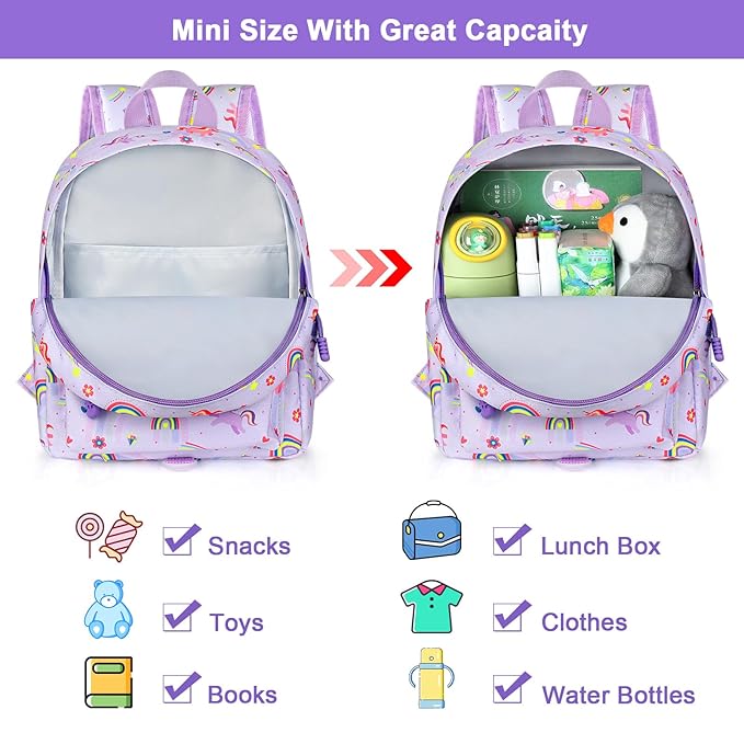 Accmor Toddler Backpack Leash, Cute Unicorn Baby Backpacks with Anti Lost Wrist Link, Mini Kids Backpack Leash Walking Harness for Outdoor Travel, Adorable Backpack Tether for Boys Girls 1-3 (Purple)-CubbioJoy