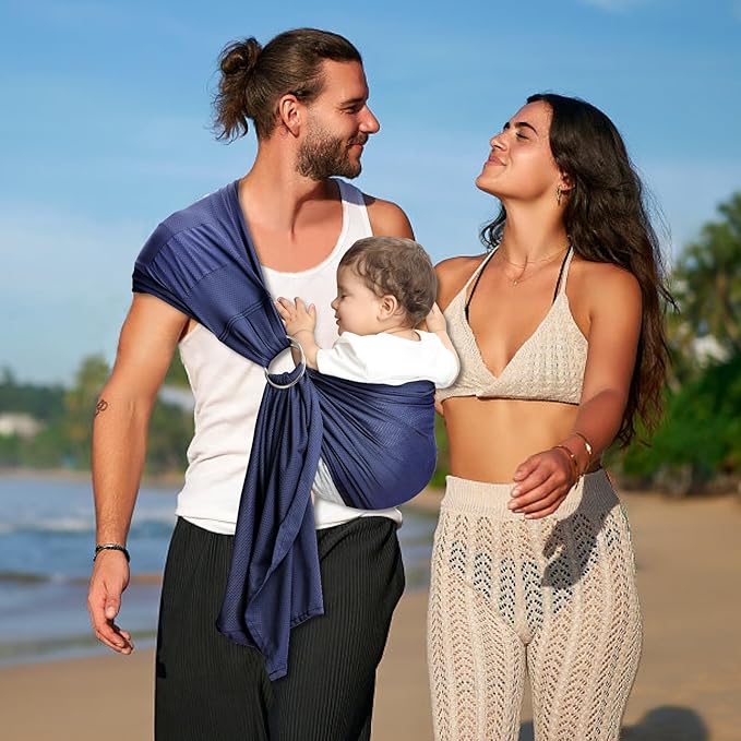 CUBY Water Baby Sling Carrier Lightweight Breathable Mesh Baby Wraps Carrier Adjustable Ring Sling Quick-Drying Baby Carriers Sling for Newborn Toddler Summer Swimming Pool Beach(Dark Blue)-CubbioJoy