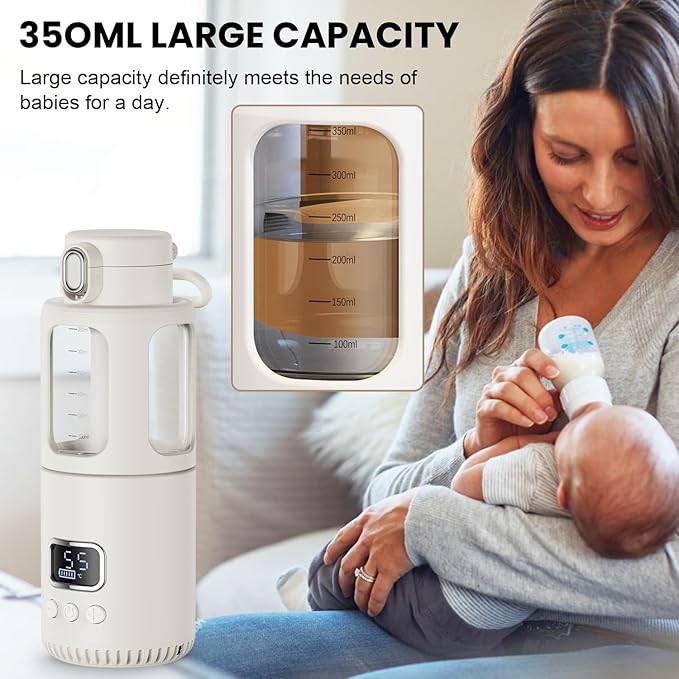 Dollox Portable Bottle Warmer for Travel 12oz Large Capacity Baby Portable Water Warmer for Formula, Breastmilk, Milk, 10000mAh, Wireless, Fast Heating Suitable for Baby Outdoor Travel, Car, Airplane-CubbioJoy