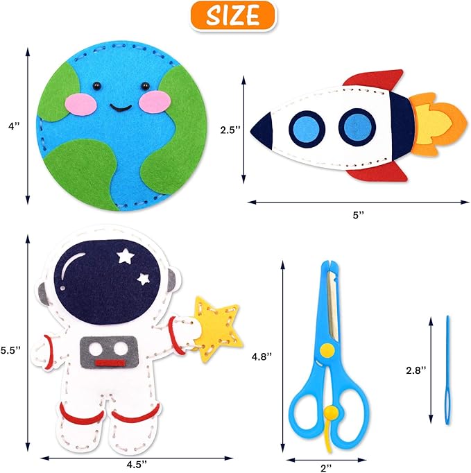 CiyvoLyeen Space Sewing Kit for Kids Solar System DIY Activity Kids Felt Craft Supplies for 7 8 9 10 11 12 Girls and Boys Educational Beginners Sewing Set of 11-CubbioJoy