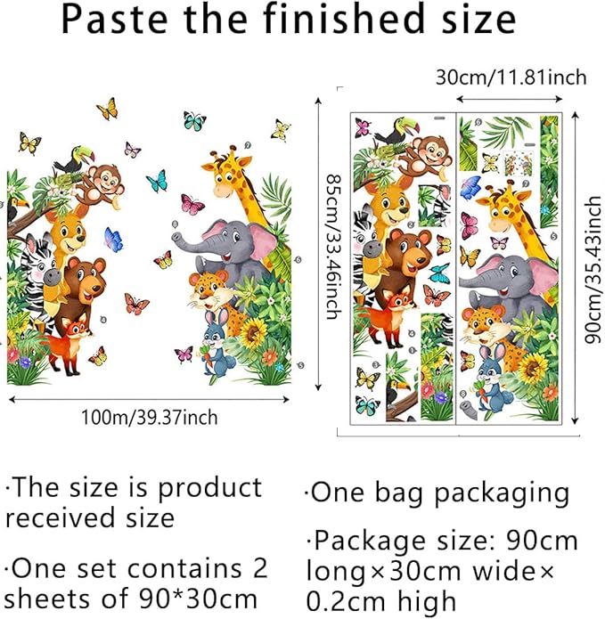 Jungle Animal Wall Decals, Cartoon Animal Sticker Safari Elephant Lion Monkey Wall Decals for Baby Room Playroom Bedroom Classroom Kindergarten Decor-CubbioJoy