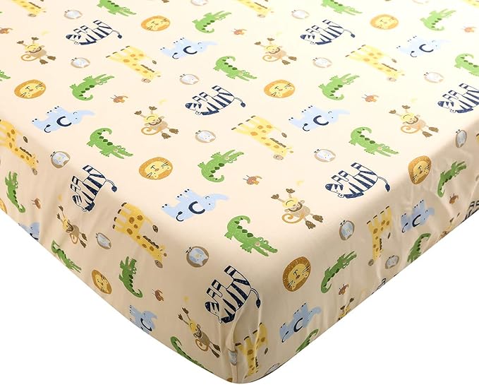 Brandream Jungle 3- Piece Nursery Crib Bedding Sets for Boys - Zebra Elephant Lion Monkey Giraffe Crocodile Birds - Playful Animal Zoo-CubbioJoy