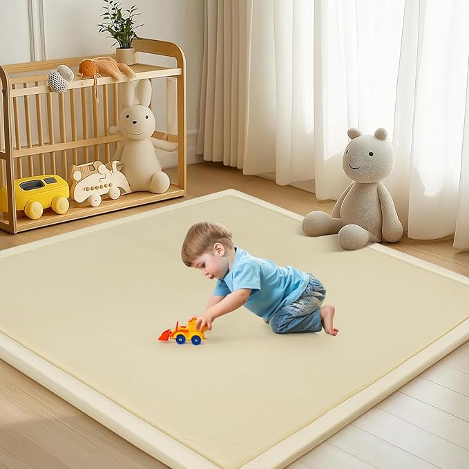 Baby Play Mat for Floor - 1.4" Thick Memory Foam Rug, 80"x80" Playpen Tummy Time Mat, Soft Velvet Nursery Rug, Large Padded Crawling Mat, Cushioned Pads for Playroom Toddlers, Infants, Yoga, Tatami-CubbioJoy