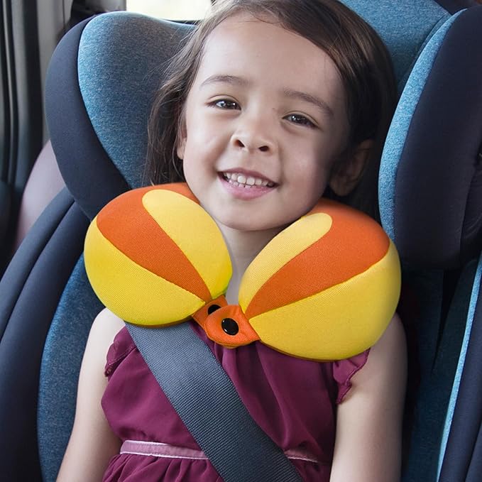 INFANZIA Kids Chin Supporting Travel Neck Pillow, Helps Support Head and Neck, Comfortably Designed for Head, Neck, and Chin Support - Gifts for Toddler/Child/Kids, Orange-CubbioJoy