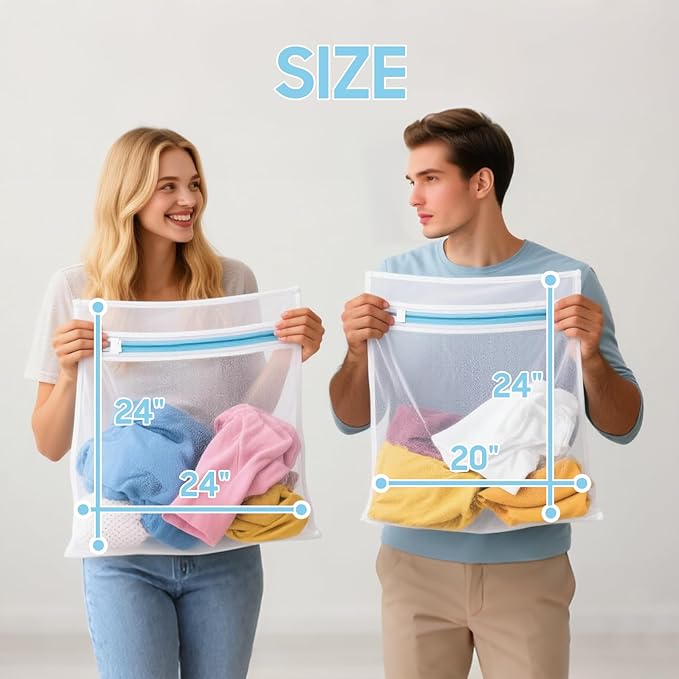 4 Pcs Large Mesh Laundry Bags for Delicates Intimates Lingerie with Zipper 2 Pcs 20” x 24”, 2 Pcs 24” x 24”-CubbioJoy