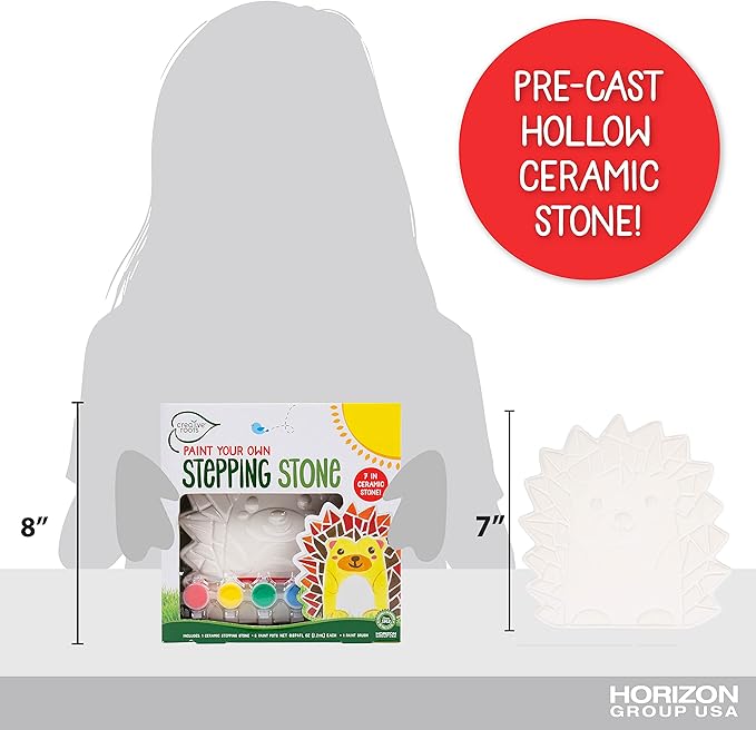 Creative Roots Mosaic Hedgehog Stepping Stone, Includes 7-Inch Ceramic Stone & 6 Vibrant Paints, DIY Garden Stepping Stone Kit for Kids Ages 6+-CubbioJoy