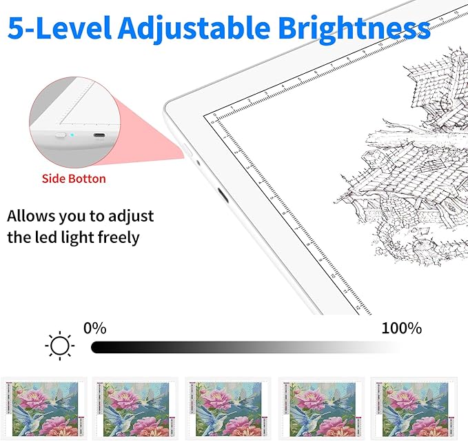 A4 Rechargeable Light Pad, KOBAIBAN Wireless Magnetic Tracing Light Box, 5 Levels Brightness LED Light Board, Cordless Battery Powered Light Drawing Table for 5D DIY Diamond Painting, Sketching(White)-CubbioJoy