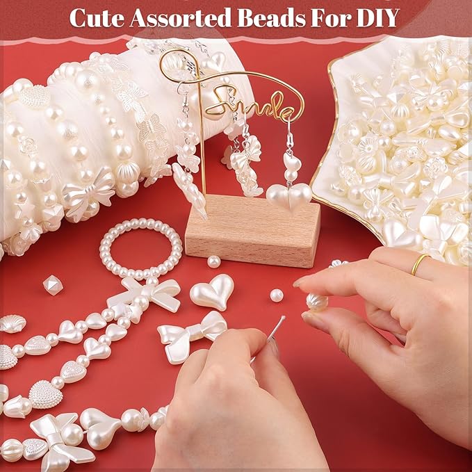 Assorted 270-320PCS Mix ABS Imitation Pearl Beads for Bracelet Making, Bow Butterfly Heart Kawaii Aesthetic Acrylic Beads,Cute Bead for Jewelry Making DIY Necklace Keychain Phone Charms-CubbioJoy