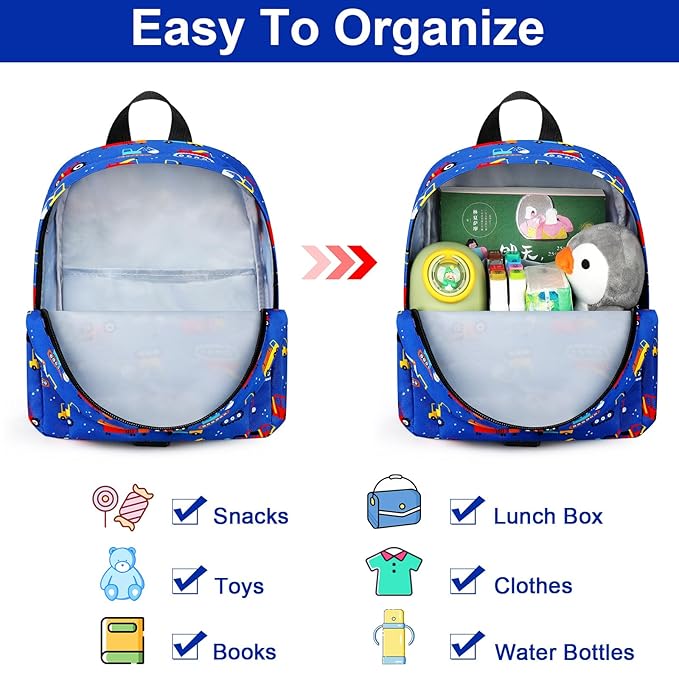 Accmor Toddler Backpack Leash with Anti Lost Wrist Link, Cute Mini Child Walking Harnesses Keep Kids Close Back Pack Rope Tether Rein for Baby Boys (Blue/Excavator)-CubbioJoy