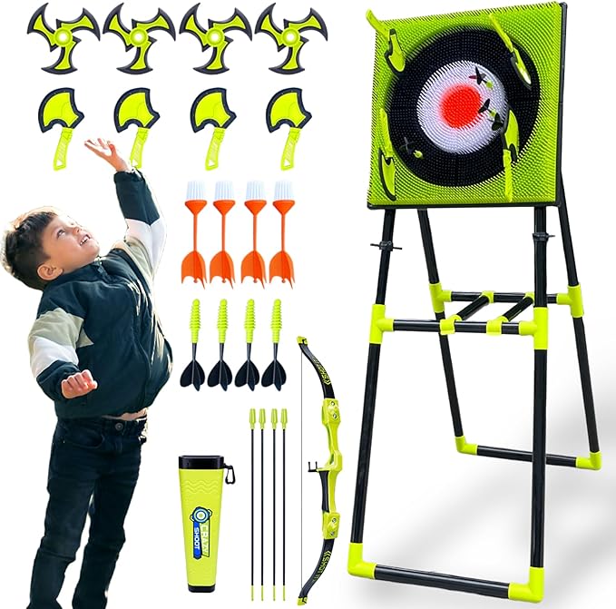 Axe Throwing Game for Backyard,Plastic Axe Throwing Game Set,Ax Throwing Game Set for Adults,Contains Foldable Axe Throwing Board,Axes,Bows and Arrows and 3 Types of Darts for Family Games-CubbioJoy
