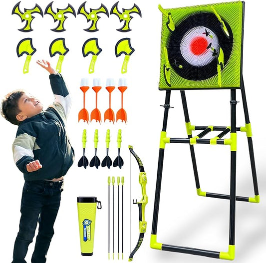 Axe Throwing Game for Backyard,Plastic Axe Throwing Game Set,Ax Throwing Game Set for Adults,Contains Foldable Axe Throwing Board,Axes,Bows and Arrows and 3 Types of Darts for Family Games-CubbioJoy