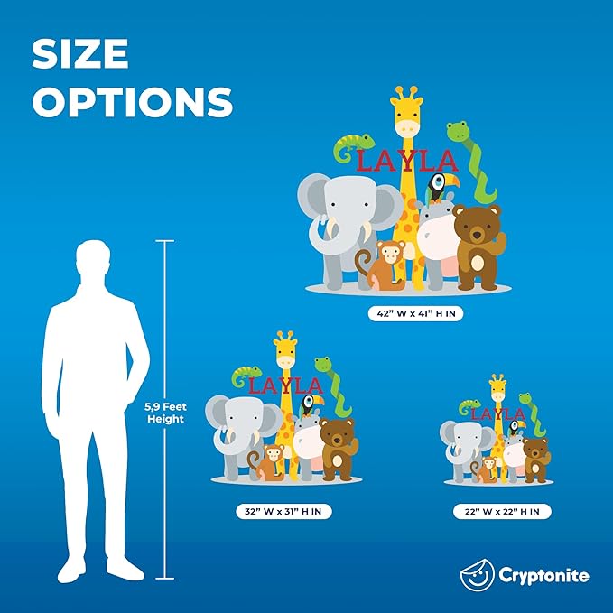 CRYPTONITE Personalized Name Jungle Animals Vinyl Wall Decor I Nursery Wall Decal for Baby Boy & Girl Decoration I Stickers for Kids I Multiple Options for Customization (A. Jungle Animals)-CubbioJoy