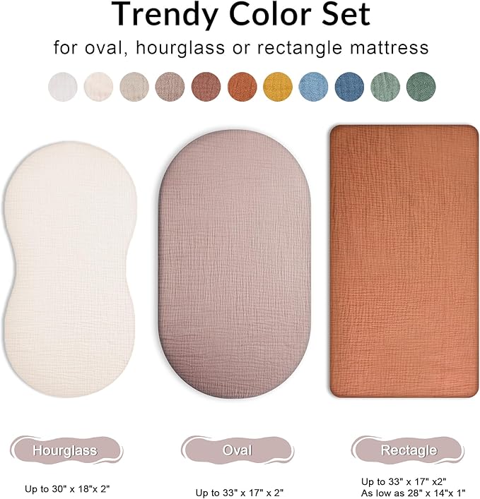 Bassinet Sheet for Baby Boy and Girl, Fitted Sheets for Rectangle, Oval, Hourglass Bassinet Mattress, Muslin Moses Basket Sheets with Neutral Style (Dusty Rose)-CubbioJoy