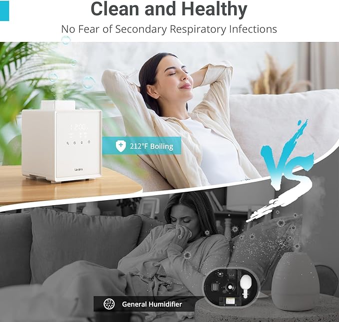 3L Stainless Steel Warm Mist Humidifier with Easy Clean and Warm Steam Function, Healthy Air Mist Humidifiers for Bedroom Living Room, with Sleep Mode and Auto-off Setting-CubbioJoy