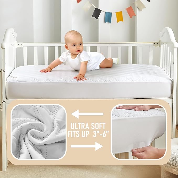 BEDLORE Waterproof Mattress Protector Crib, 2 Pack Soft Mattress Pad, Noiseless Machine Washable Mattress Cover, Ultimate Protection for Your Baby's Crib Toddler Bed (52''x28'')-CubbioJoy