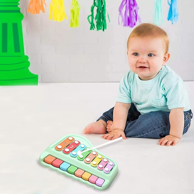 2 in 1 Baby Piano Xylophone for Toddlers 1-3 Years Old, 8 Multicolored Key Keyboard Baby Xylophone Piano, Preschool Educational Musical Learning Instruments Toy for Baby Kids Girls Boys-CubbioJoy