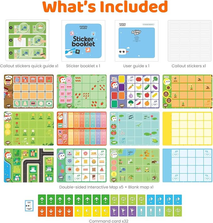 Activity Box, Add-on for Talebot Coding Robot with 6 Double-Sided Interactive Cards with 10 Themes, 98 Stickers, 32 Command Cards, Educational STEM Games for Kids Aged 3-5-CubbioJoy