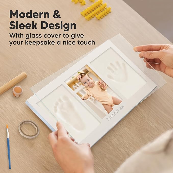 Baby Hand and Footprint Kit - Clay Handprint Keepsake Frame, Newborn Nursery Picture Frame, Personalized New Mom Gifts for Baby Shower & Registry (Mist Blue)-CubbioJoy