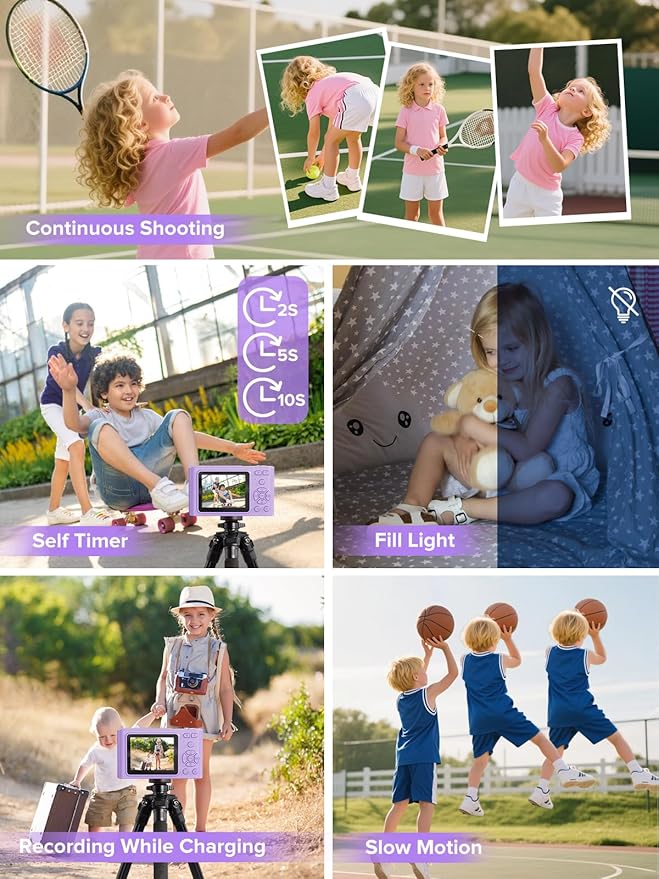 Digital Camera, 44MP Full HD 1080P Point and Shoot Camera with 64GB Card, Anti Shake 16X Zoom Compact Volg Cameras, Portable Small Digicam Gift for Kids, Ages Teen Girl Boy - Purple-CubbioJoy