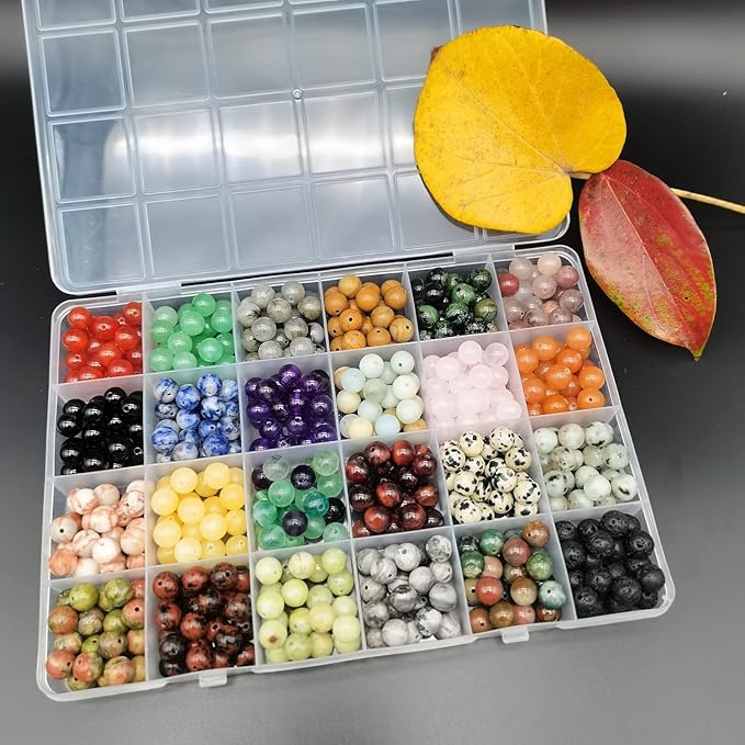 8mm Natural Round Stone Beads About 480pcs Genuine Real Healing Crystal Stones Beading Loose Gemstone DIY for Bracelet Jewelry Making Kit(24 Color A)-CubbioJoy