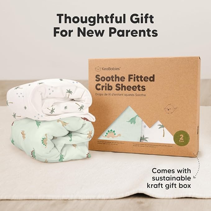 KeaBabies 2-Pack Organic Crib Sheets for Boys, Girls - 52x28 Fitted Crib Mattress Sheet Neutral, Breathable Jersey Cotton Cover for Baby Bed, Toddler Mattress, Soft & Cute Prints (Roarsome)-CubbioJoy