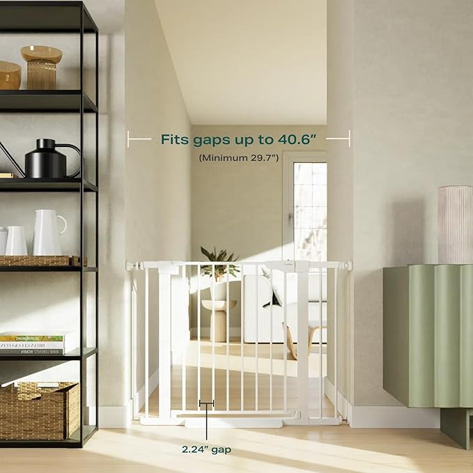 Cumbor 2 Pack 29.7-40.6" Baby Gate for Stairs, Mom's Choice Awards Winner-Dog Gate for Doorways, Pressure Mounted Self Closing Pet Gates for Dogs Indoor, Safety Child Gate with Easy Walk Thru Door-CubbioJoy