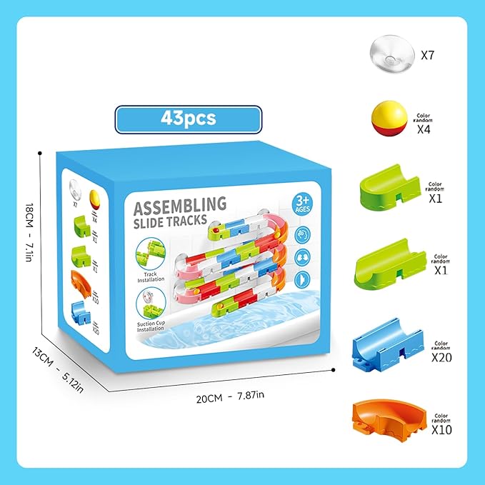 Baby Bath Toys for Toddler 1-3 3-5, Bathtub Shower Building Duck Toy, 43 PCS Slide Blocks Marble Run Toys for Kids 1 2 3 4 5 Years Old Toddler Boys and Girls-CubbioJoy