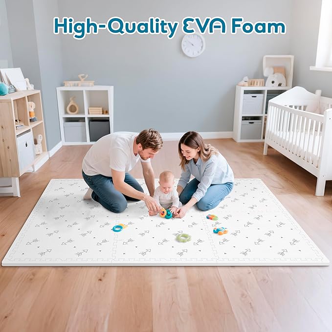Baby Foam Play Mat-72”x 48” Baby Playmat,6-Piece Interlocking Foam Floor Tiles,Puzzle Mat for Infants and Toddlers,Waterproof,Non Toxic Play Mat for Tummy Time Mat(Arrow)-CubbioJoy