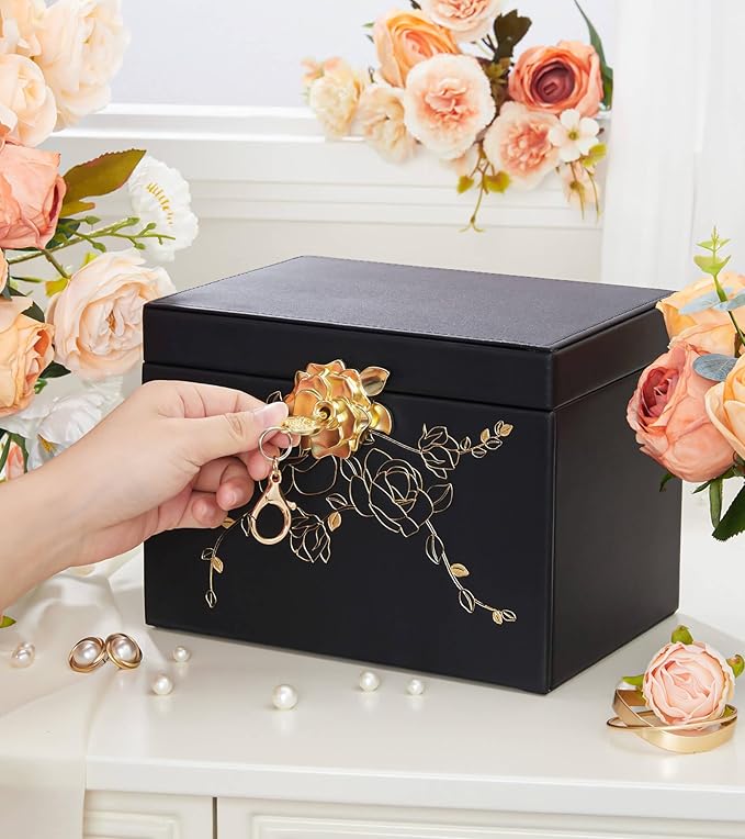 Jewelry Box with Lock for Girls: Jewelry Organizer for Dresser - 3-Drawer Earrings Storage Girls Women Gift (Black)-CubbioJoy