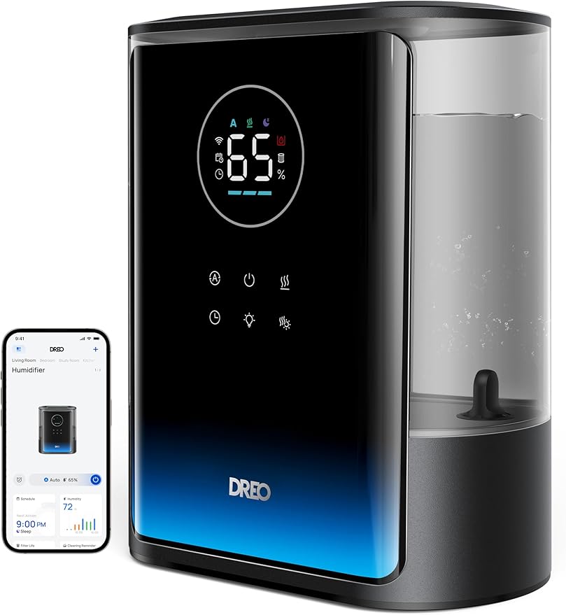 Dreo 8L Smart Humidifiers for Bedroom 600ft², 80H Runtime Warm&Cool Supersized Mist Humidifier for Large Room Indoor, Quiet Whole House humidifier for Baby, Plants, with Alexa/Google, Black, HM717S-CubbioJoy