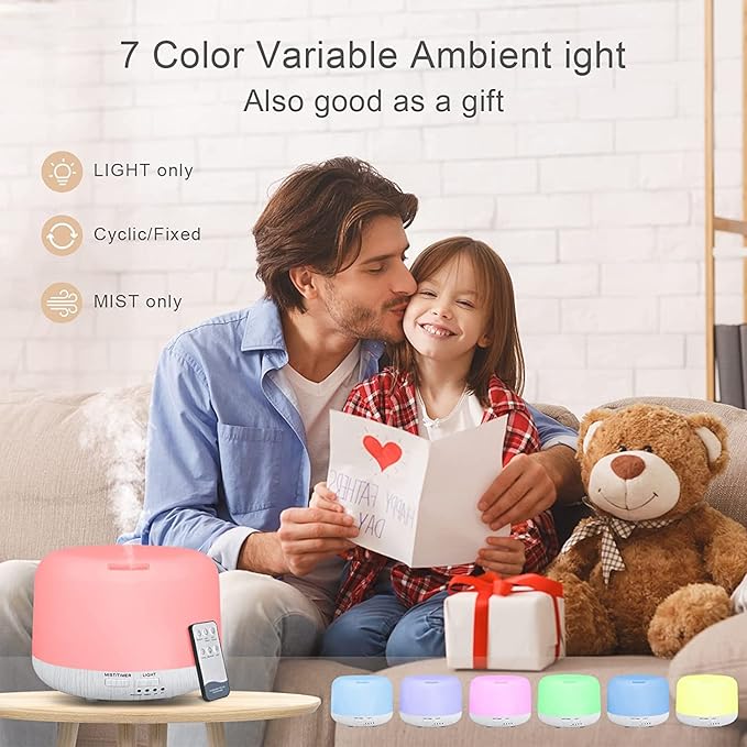 Aromatherapy Diffuser for Essential Oil, 300ml Cool Mist Humidifier with Remote Control, Aroma Diffusers for Home with Waterless Safety Switch & 14 LED Colors-CubbioJoy