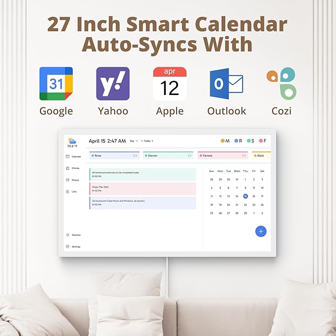 Dragon Touch 27 inch Digital Calendar Chore Chart – Interactive Touchscreen, Smart Family Planner, Hearth Display Desk Digital Calendar Seamless Scheduling-CubbioJoy