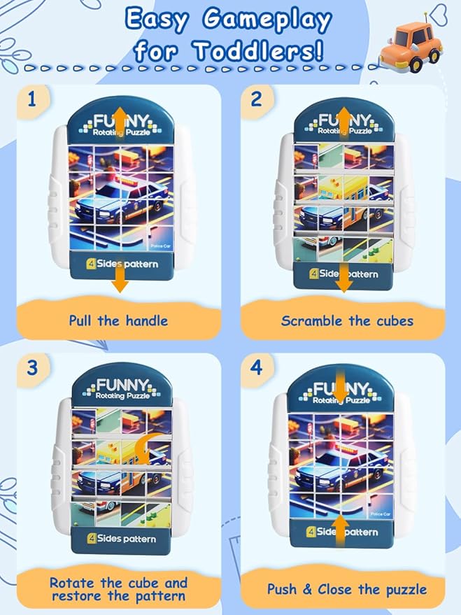 16-Piece Rotating Puzzles for Kids 4-6, Toddlers Puzzles 3-4, Road Trip, Airplane Activities Game, Travel Toys - Brain Teaser, Fine Motor Skills - Birthday Gifts Boys Girls - Special Vehicle-CubbioJoy