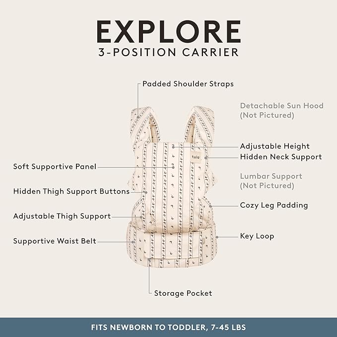 Baby Tula Explore Cotton Baby Carrier 7 – 45 lb, Adjustable Newborn to Toddler Carrier, Multiple Ergonomic Positions Front and Back, Soft and Supportive – Tula Coast, Folklore-CubbioJoy