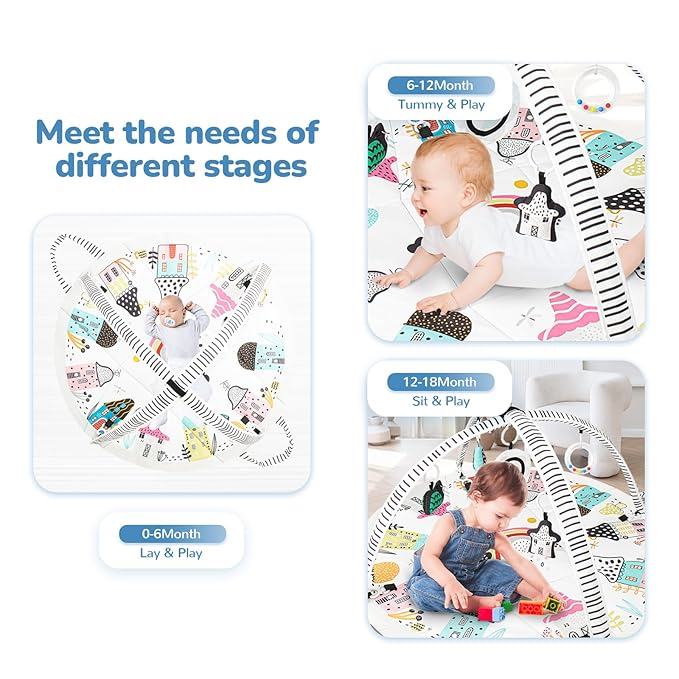 Baby Play Mat Tummy Time Mat with Exclusive Foldable Design, Stage-Based Skill Development Activity Gym, Machine Washable Baby Play Mats for Floor with Gift Package (Zebra)-CubbioJoy