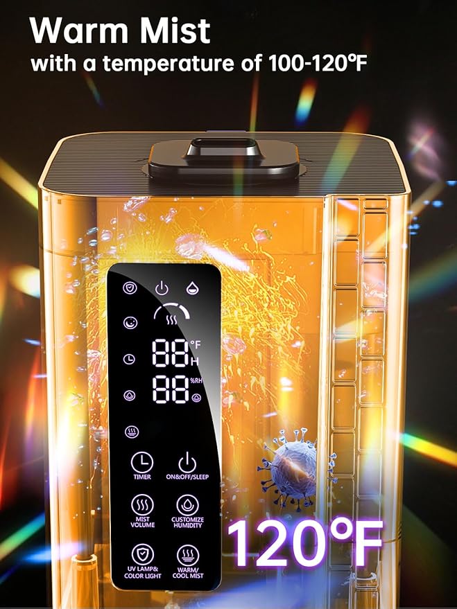 2.64Gal Humidifiers for Bedroom Large Room, Warm and Cool Mist up to 500ft², Top Fill Diffuser Ambient Light, 3 Mist Modes, 24H Timer, 35dB Quiet Humidifier for Home Office Plant-CubbioJoy