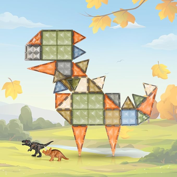 3D Magnetic Tiles, STEM Learning and Encourage Imaginative Play Magnetic Blocks, Preschool Puzzle Toys with Dinosaur, Gift for Boys and Girls 3 4 5 6 7 8 Years+-CubbioJoy