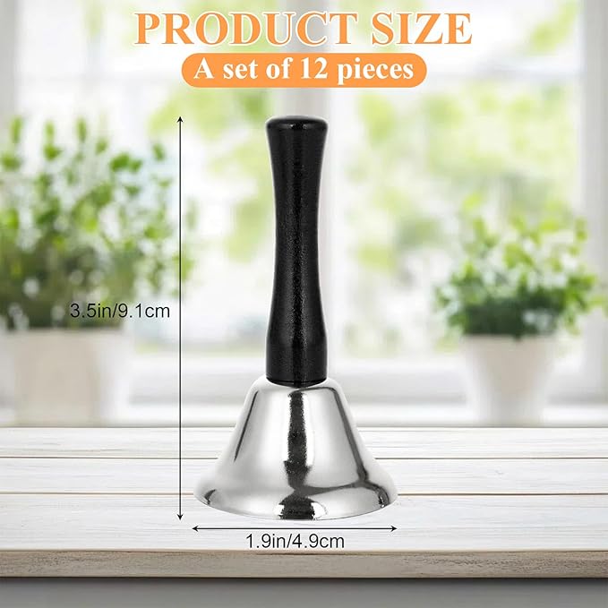 CYEAH 12 Pack Hand Bell, Silver Steel Service Bell Call Bell Dinner Bell for Wedding, Service, Game, Alarm, Jingles (Silver)-CubbioJoy