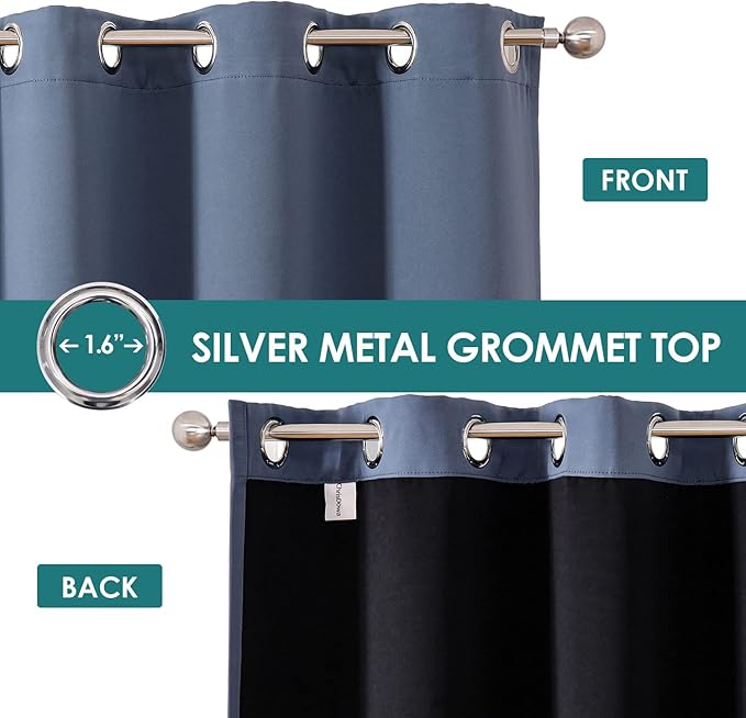 ChrisDowa 100% Blackout Curtains for Bedroom with Black Liner, 2 Thick Layers Total Blackout Thermal Insulated Grommet Window Curtains 2 Panels Set (Stone Blue, 52 x 72 Inch)-CubbioJoy