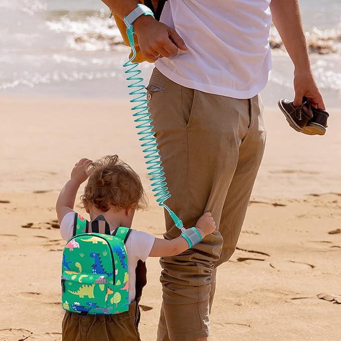 Accmor Toddler Backpack Leash with Anti Lost Wrist Link, Cute Mini Child Walking Harnesses Keep Kids Close Back Pack Rope Tether Rein for Baby Boys (Green/Dino)-CubbioJoy