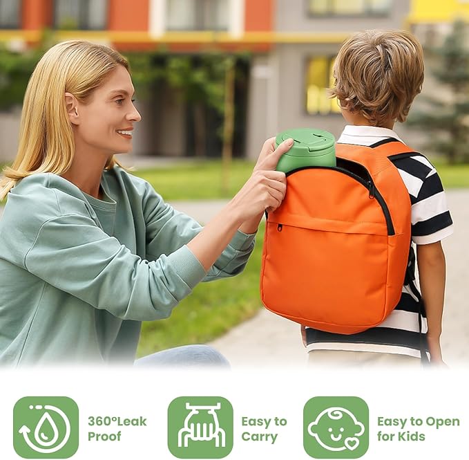 14oz Insulated Vacuum Food Jar with Buckle Lid,Soup Thermo for Hot Food Kids,Wide Mouth Leakproof Stainless Steel Lunch Container with Spoon-Green-CubbioJoy