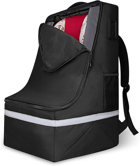 Car Seat Travel Bag for Airplane,Infant Seat Travel Bag with Shoulder Strap,Padded Car Seats Backpack with Reflective Stripes,Large Carseat Carrier Bag Travel Car Seat Cover, Black-CubbioJoy
