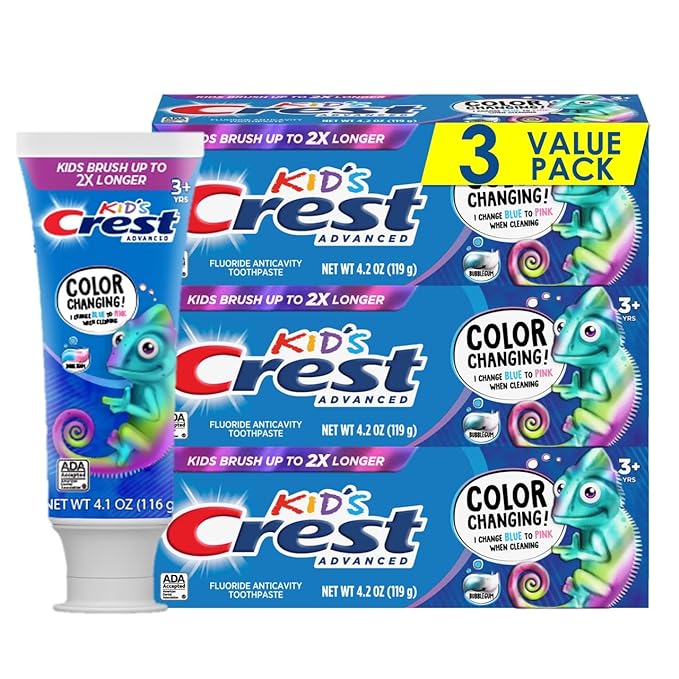 Crest Advanced Kid's Fluoride Toothpaste, Bubblegum Flavor, 4.2 oz, 3 Count, Color-Changing Anticavity Toothpaste-CubbioJoy