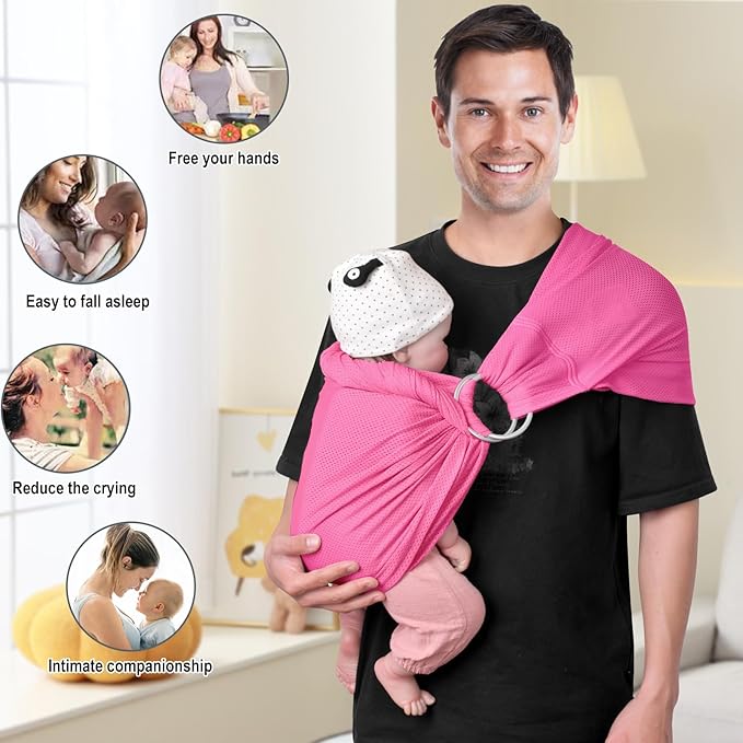 CUBY Water Baby Sling Carrier Lightweight Breathable Mesh Baby Wraps Carrier Adjustable Ring Sling Quick-Drying Baby Carriers Sling for Newborn Toddler Summer Swimming Pool Beach (Pink)-CubbioJoy