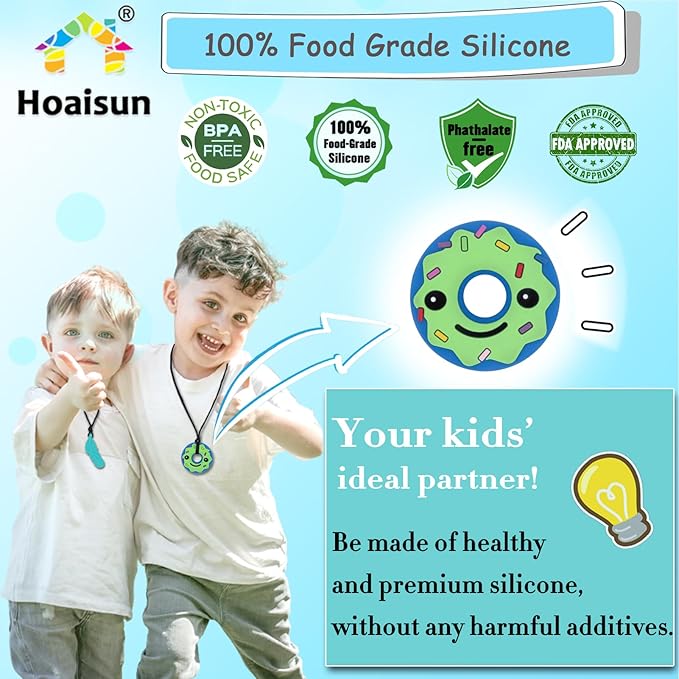 Chew Necklaces for Sensory Kids, 6 PCS Sensory Chew Necklaces for Boys Girls with ADHD, SPD, Autism, Chewing Needs, Silicone Chewy Necklaces Chew Toys for Adults Used for Reliving Anxiety and Stress-CubbioJoy