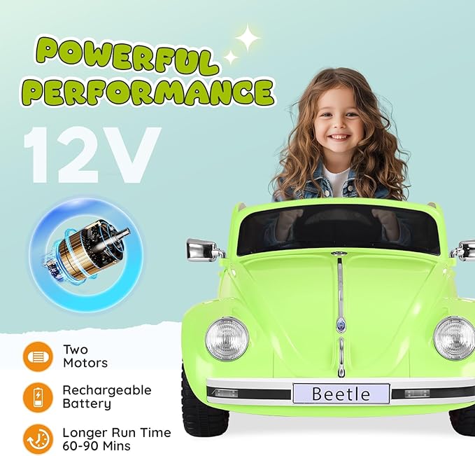 12V Kids Electric Car, Power Wheels with Remote Control, Ride on Car Toys with LED Light, 3 Speeds, Music, Green-CubbioJoy