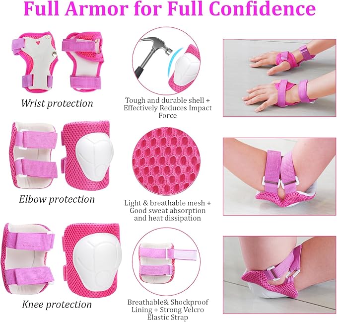 KAMUGO Kids Adjustable Helmet, with Sports Protective Gear Set Knee Elbow Wrist Pads for Toddler Age 2-8 Boys Girls, Bike Skateboard Hoverboard Scooter Rollerblading Helmet Set-CubbioJoy