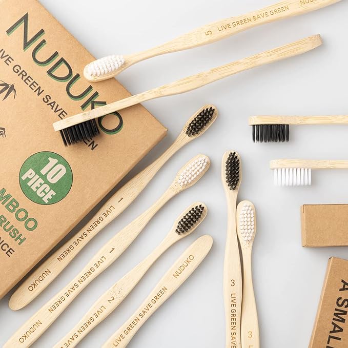 Bamboo Toothbrushes Soft Bristles, Biodegradable Eco-Friendly Toothbrush 10 Pack, BPA Free Charcoal Bamboo Tooth Brush, Organic, Natural, Green and Compostable Tooth Brushes-CubbioJoy