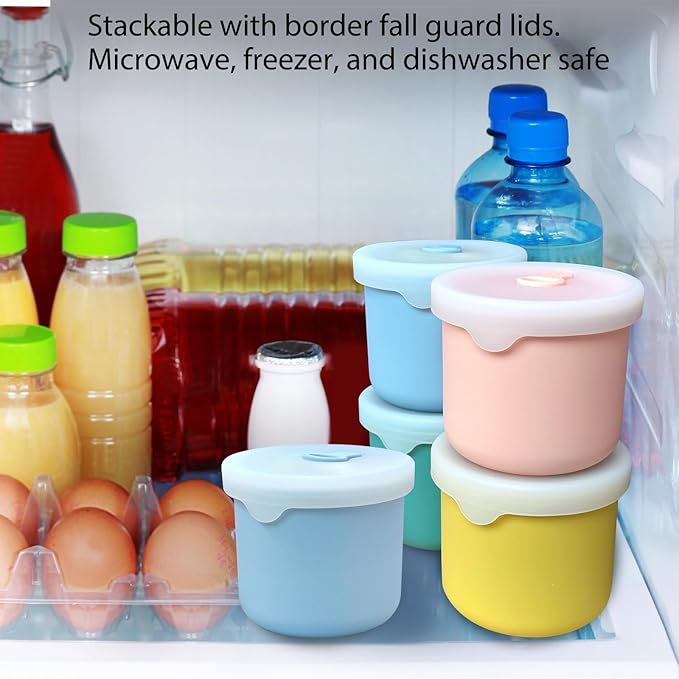 8.5 OZ Silicone Food Storage Containers, Baby Food Storage Jars with Airtight Lids and Snack Cup Lid, Freezer, Microwave and Dishwasher Safe, Reusable Snack Containers for Kids, Infant, Toddler, 4 Pcs-CubbioJoy