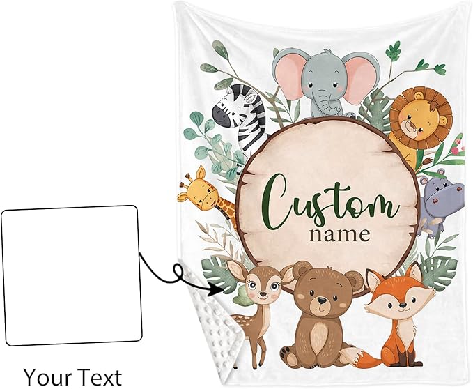 Custom Name Crib Bedding Set - Animal Theme, Personalized Nursery Bedding 3-Piece Set– Soft Blanket, Fitted Sheet, Changing Pad Cover – for Newborns Boys Girls Nursery Gifts-CubbioJoy